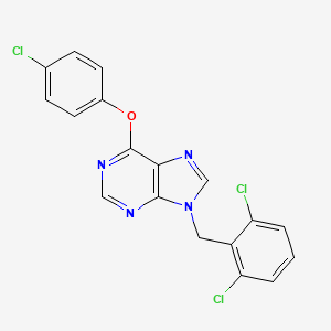 molecular formula C18H11Cl3N4O B3631539 6-(4-Chlorophenoxy)-9-[(2,6-dichlorophenyl)methyl]purine 