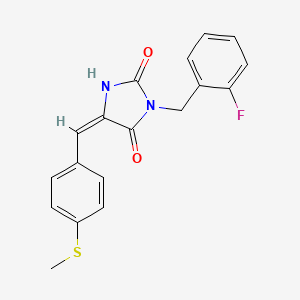 molecular formula C18H15FN2O2S B3631681 (5E)-3-(2-fluorobenzyl)-5-[4-(methylsulfanyl)benzylidene]imidazolidine-2,4-dione 