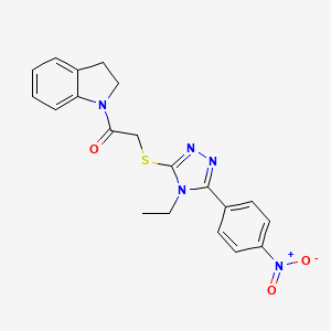 molecular formula C20H19N5O3S B3631801 1-(2,3-dihydro-1H-indol-1-yl)-2-{[4-ethyl-5-(4-nitrophenyl)-4H-1,2,4-triazol-3-yl]sulfanyl}ethanone 