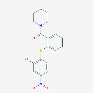 molecular formula C18H17ClN2O3S B3631813 1-{2-[(2-chloro-4-nitrophenyl)thio]benzoyl}piperidine 