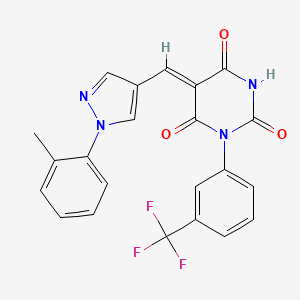 molecular formula C22H15F3N4O3 B3631891 (5Z)-5-[[1-(2-methylphenyl)pyrazol-4-yl]methylidene]-1-[3-(trifluoromethyl)phenyl]-1,3-diazinane-2,4,6-trione 