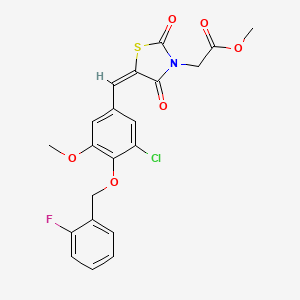 molecular formula C21H17ClFNO6S B3632041 methyl 2-[(5E)-5-[[3-chloro-4-[(2-fluorophenyl)methoxy]-5-methoxyphenyl]methylidene]-2,4-dioxo-1,3-thiazolidin-3-yl]acetate 