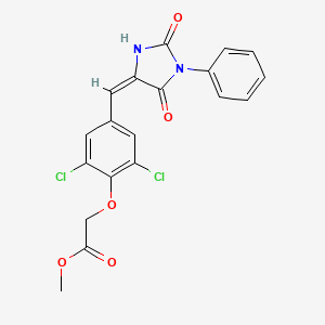 molecular formula C19H14Cl2N2O5 B3632081 methyl 2-[2,6-dichloro-4-[(E)-(2,5-dioxo-1-phenylimidazolidin-4-ylidene)methyl]phenoxy]acetate 