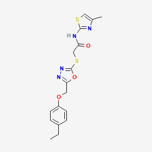 molecular formula C17H18N4O3S2 B3632108 2-[[5-[(4-ethylphenoxy)methyl]-1,3,4-oxadiazol-2-yl]sulfanyl]-N-(4-methyl-1,3-thiazol-2-yl)acetamide 