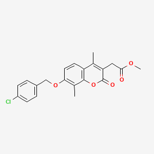 molecular formula C21H19ClO5 B3632312 methyl {7-[(4-chlorobenzyl)oxy]-4,8-dimethyl-2-oxo-2H-chromen-3-yl}acetate 