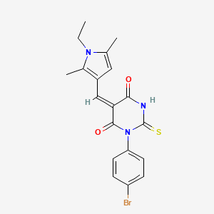 molecular formula C19H18BrN3O2S B3632433 (5E)-1-(4-bromophenyl)-5-[(1-ethyl-2,5-dimethyl-1H-pyrrol-3-yl)methylidene]-2-thioxodihydropyrimidine-4,6(1H,5H)-dione 