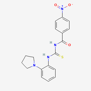 molecular formula C18H18N4O3S B3632455 4-nitro-N-({[2-(1-pyrrolidinyl)phenyl]amino}carbonothioyl)benzamide 