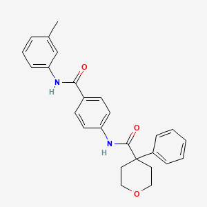 molecular formula C26H26N2O3 B3632531 N-[4-[(3-methylphenyl)carbamoyl]phenyl]-4-phenyloxane-4-carboxamide 