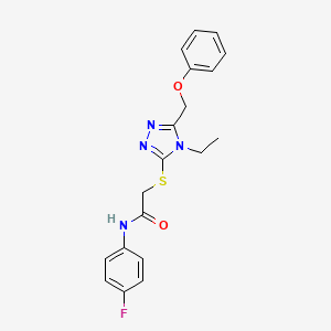 molecular formula C19H19FN4O2S B3632614 2-{[4-ethyl-5-(phenoxymethyl)-4H-1,2,4-triazol-3-yl]sulfanyl}-N-(4-fluorophenyl)acetamide 