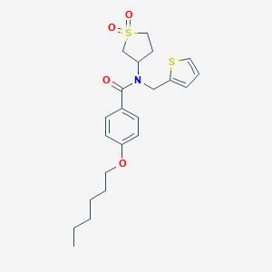 molecular formula C22H29NO4S2 B363267 N-(1,1-dioxothiolan-3-yl)-4-hexoxy-N-(thiophen-2-ylmethyl)benzamide CAS No. 577980-85-9