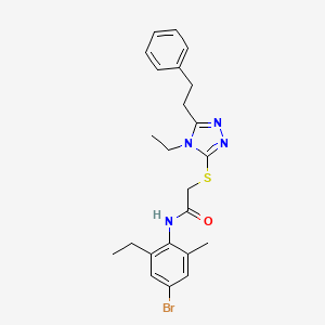 molecular formula C23H27BrN4OS B3632702 N-(4-bromo-2-ethyl-6-methylphenyl)-2-{[4-ethyl-5-(2-phenylethyl)-4H-1,2,4-triazol-3-yl]thio}acetamide 