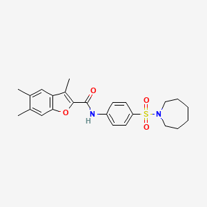 molecular formula C24H28N2O4S B3632751 N-[4-(1-azepanylsulfonyl)phenyl]-3,5,6-trimethyl-1-benzofuran-2-carboxamide 