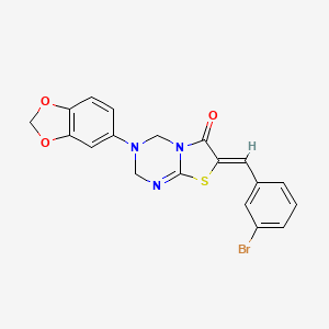 (7Z)-3-(2H-1,3-BENZODIOXOL-5-YL)-7-[(3-BROMOPHENYL)METHYLIDENE]-2H,3H,4H,6H,7H-[1,3]THIAZOLO[3,2-A][1,3,5]TRIAZIN-6-ONE