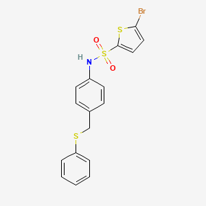 molecular formula C17H14BrNO2S3 B3632996 5-bromo-N-{4-[(phenylthio)methyl]phenyl}-2-thiophenesulfonamide 