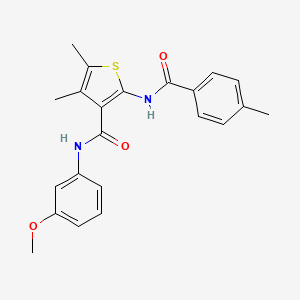 molecular formula C22H22N2O3S B3633140 N-(3-methoxyphenyl)-4,5-dimethyl-2-[(4-methylbenzoyl)amino]thiophene-3-carboxamide 