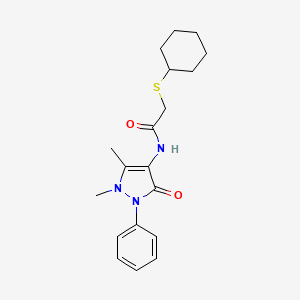 molecular formula C19H25N3O2S B3633185 2-(cyclohexylsulfanyl)-N-(1,5-dimethyl-3-oxo-2-phenyl-2,3-dihydro-1H-pyrazol-4-yl)acetamide 