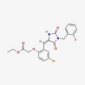 molecular formula C21H18BrFN2O5 B3633290 ethyl (4-bromo-2-{(E)-[1-(2-fluorobenzyl)-2,5-dioxoimidazolidin-4-ylidene]methyl}phenoxy)acetate 