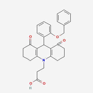 molecular formula C29H29NO5 B3633344 3-[1,8-dioxo-9-(2-phenylmethoxyphenyl)-3,4,5,6,7,9-hexahydro-2H-acridin-10-yl]propanoic acid 