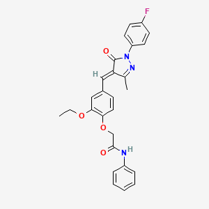 molecular formula C27H24FN3O4 B3633453 2-(2-ethoxy-4-{[1-(4-fluorophenyl)-3-methyl-5-oxo-1,5-dihydro-4H-pyrazol-4-ylidene]methyl}phenoxy)-N-phenylacetamide 