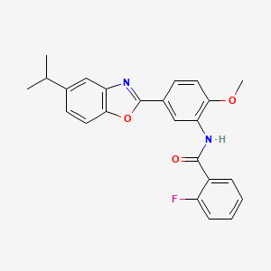 molecular formula C24H21FN2O3 B3633456 2-Fluoro-N-{2-methoxy-5-[5-(propan-2-YL)-1,3-benzoxazol-2-YL]phenyl}benzamide 