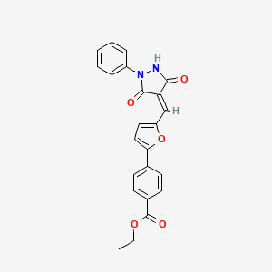 molecular formula C24H20N2O5 B3633478 ethyl 4-(5-{[1-(3-methylphenyl)-3,5-dioxo-4-pyrazolidinylidene]methyl}-2-furyl)benzoate 