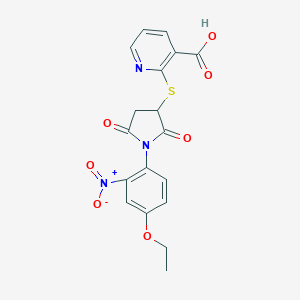 molecular formula C18H15N3O7S B363349 2-((1-(4-Ethoxy-2-nitrophenyl)-2,5-dioxopyrrolidin-3-yl)thio)nicotinic acid CAS No. 500201-80-9