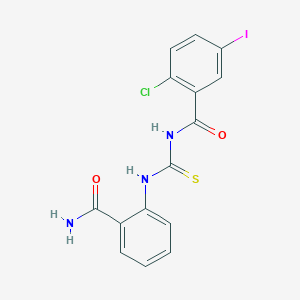 molecular formula C15H11ClIN3O2S B3633620 N-[(2-carbamoylphenyl)carbamothioyl]-2-chloro-5-iodobenzamide 