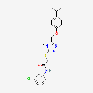 molecular formula C21H23ClN4O2S B3633749 N-(3-chlorophenyl)-2-[(4-methyl-5-{[4-(propan-2-yl)phenoxy]methyl}-4H-1,2,4-triazol-3-yl)sulfanyl]acetamide 