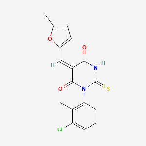 molecular formula C17H13ClN2O3S B3633860 (5E)-1-(3-chloro-2-methylphenyl)-5-[(5-methylfuran-2-yl)methylidene]-2-thioxodihydropyrimidine-4,6(1H,5H)-dione 