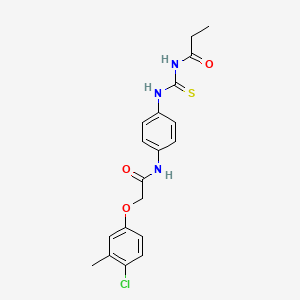 molecular formula C19H20ClN3O3S B3634030 N-{[(4-{[(4-chloro-3-methylphenoxy)acetyl]amino}phenyl)amino]carbonothioyl}propanamide 