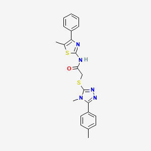 molecular formula C22H21N5OS2 B3634057 2-{[4-methyl-5-(4-methylphenyl)-4H-1,2,4-triazol-3-yl]sulfanyl}-N-(5-methyl-4-phenyl-1,3-thiazol-2-yl)acetamide 