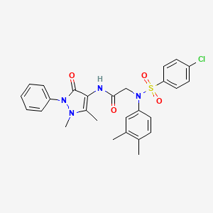 molecular formula C27H27ClN4O4S B3634125 N~2~-[(4-chlorophenyl)sulfonyl]-N-(1,5-dimethyl-3-oxo-2-phenyl-2,3-dihydro-1H-pyrazol-4-yl)-N~2~-(3,4-dimethylphenyl)glycinamide 