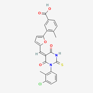 molecular formula C24H17ClN2O5S B3634134 3-(5-{(E)-[1-(3-chloro-2-methylphenyl)-4,6-dioxo-2-thioxotetrahydropyrimidin-5(2H)-ylidene]methyl}furan-2-yl)-4-methylbenzoic acid 