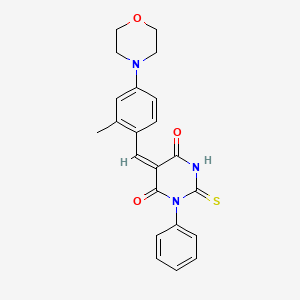 molecular formula C22H21N3O3S B3634188 (5E)-5-[2-methyl-4-(morpholin-4-yl)benzylidene]-1-phenyl-2-thioxodihydropyrimidine-4,6(1H,5H)-dione 