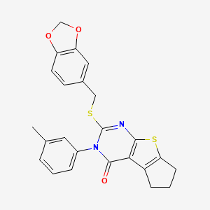 2-[(1,3-benzodioxol-5-ylmethyl)thio]-3-(3-methylphenyl)-3,5,6,7-tetrahydro-4H-cyclopenta[4,5]thieno[2,3-d]pyrimidin-4-one