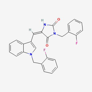 (5E)-3-[(2-Fluorophenyl)methyl]-5-({1-[(2-fluorophenyl)methyl]-1H-indol-3-YL}methylidene)imidazolidine-2,4-dione