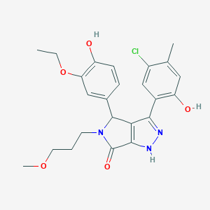 molecular formula C24H26ClN3O5 B363449 3-(5-Chloro-2-hydroxy-4-methylphenyl)-4-(3-ethoxy-4-hydroxyphenyl)-5-(3-methoxypropyl)-1,4-dihydropyrrolo[3,4-c]pyrazol-6-one CAS No. 880790-01-2