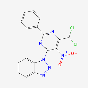 molecular formula C17H10Cl2N6O2 B3634503 1-[6-(Dichloromethyl)-5-nitro-2-phenylpyrimidin-4-yl]benzotriazole 