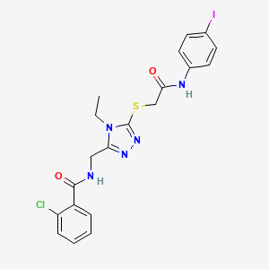 molecular formula C20H19ClIN5O2S B3634546 2-chloro-N-{[4-ethyl-5-({2-[(4-iodophenyl)amino]-2-oxoethyl}sulfanyl)-4H-1,2,4-triazol-3-yl]methyl}benzamide 