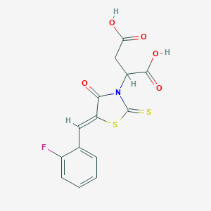 molecular formula C14H10FNO5S2 B363456 2-[(5Z)-5-[(2-fluorophenyl)methylidene]-4-oxo-2-sulfanylidene-1,3-thiazolidin-3-yl]butanedioic acid CAS No. 872696-38-3