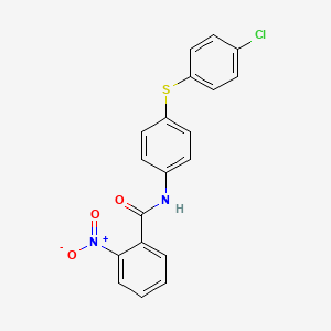 molecular formula C19H13ClN2O3S B3634598 N-{4-[(4-chlorophenyl)sulfanyl]phenyl}-2-nitrobenzamide 