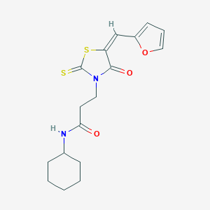 molecular formula C17H20N2O3S2 B363461 (E)-N-cyclohexyl-3-(5-(furan-2-ylmethylene)-4-oxo-2-thioxothiazolidin-3-yl)propanamide CAS No. 682783-84-2