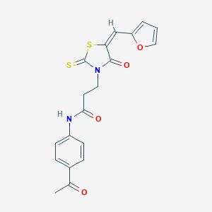 molecular formula C19H16N2O4S2 B363464 (E)-N-(4-acetylphenyl)-3-(5-(furan-2-ylmethylene)-4-oxo-2-thioxothiazolidin-3-yl)propanamide CAS No. 682783-63-7