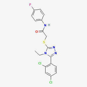 molecular formula C18H15Cl2FN4OS B3634652 2-{[5-(2,4-dichlorophenyl)-4-ethyl-4H-1,2,4-triazol-3-yl]sulfanyl}-N-(4-fluorophenyl)acetamide 