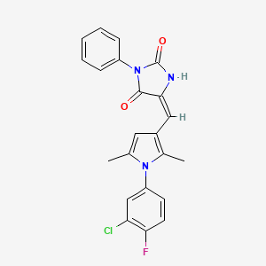 (5E)-5-{[1-(3-chloro-4-fluorophenyl)-2,5-dimethyl-1H-pyrrol-3-yl]methylidene}-3-phenylimidazolidine-2,4-dione