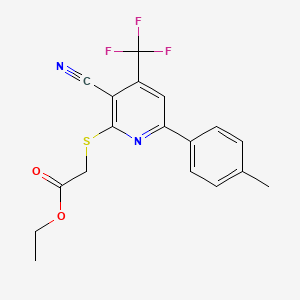 molecular formula C18H15F3N2O2S B3634974 Ethyl 2-[3-cyano-6-(4-methylphenyl)-4-(trifluoromethyl)pyridin-2-yl]sulfanylacetate CAS No. 4464-03-3