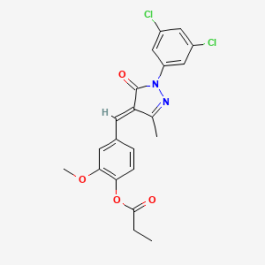 molecular formula C21H18Cl2N2O4 B3635028 4-{[1-(3,5-dichlorophenyl)-3-methyl-5-oxo-1,5-dihydro-4H-pyrazol-4-ylidene]methyl}-2-methoxyphenyl propionate 