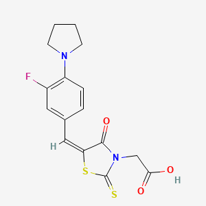 molecular formula C16H15FN2O3S2 B3635099 {(5E)-5-[3-fluoro-4-(pyrrolidin-1-yl)benzylidene]-4-oxo-2-thioxo-1,3-thiazolidin-3-yl}acetic acid 