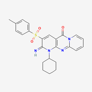 molecular formula C24H24N4O3S B3635148 7-cyclohexyl-6-imino-5-(4-methylphenyl)sulfonyl-1,7,9-triazatricyclo[8.4.0.03,8]tetradeca-3(8),4,9,11,13-pentaen-2-one 