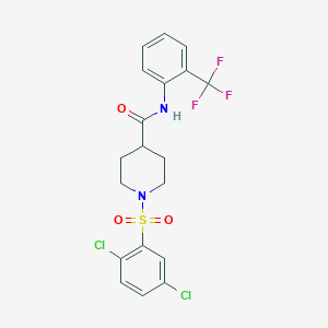 molecular formula C19H17Cl2F3N2O3S B3635360 1-[(2,5-dichlorophenyl)sulfonyl]-N-[2-(trifluoromethyl)phenyl]-4-piperidinecarboxamide 